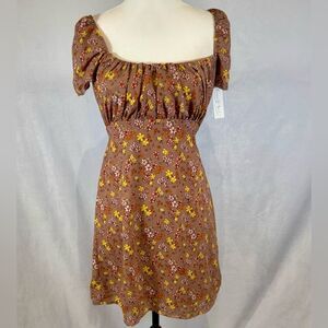 Cloud & Sky mocha ditsy floral backless milkmaid style dress size small NWT